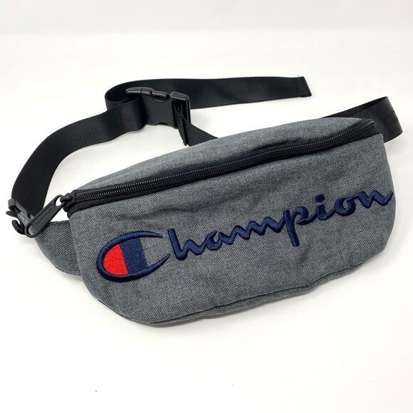 Champion Gray Embroidered Spell-out Logo Knit Adjustable Fanny Pack Silng Bag - Picture 1 of 6